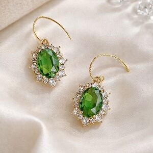Green Sparkly Gemstone Earrings